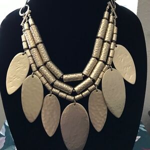 Chico's Bold Hammered Gold Tone Metal Necklace